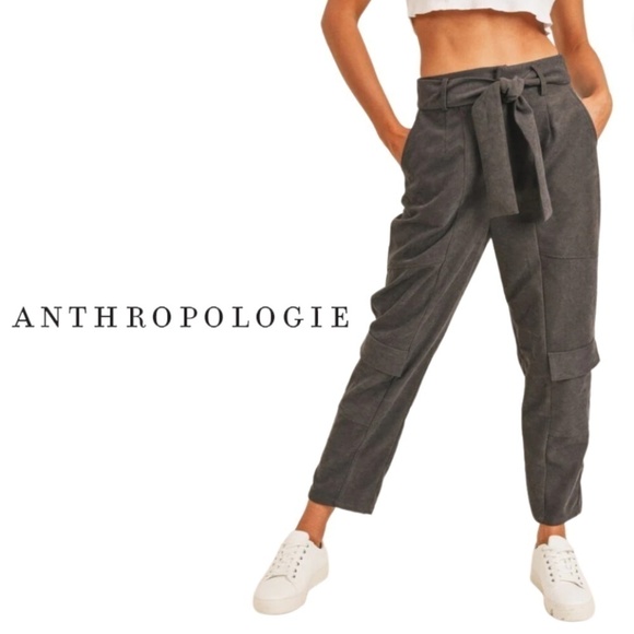 Anthropologie Sadie & Sage Moonlight Mile Paper Bag Pants - Charcoal -Size Small - Picture 1 of 13